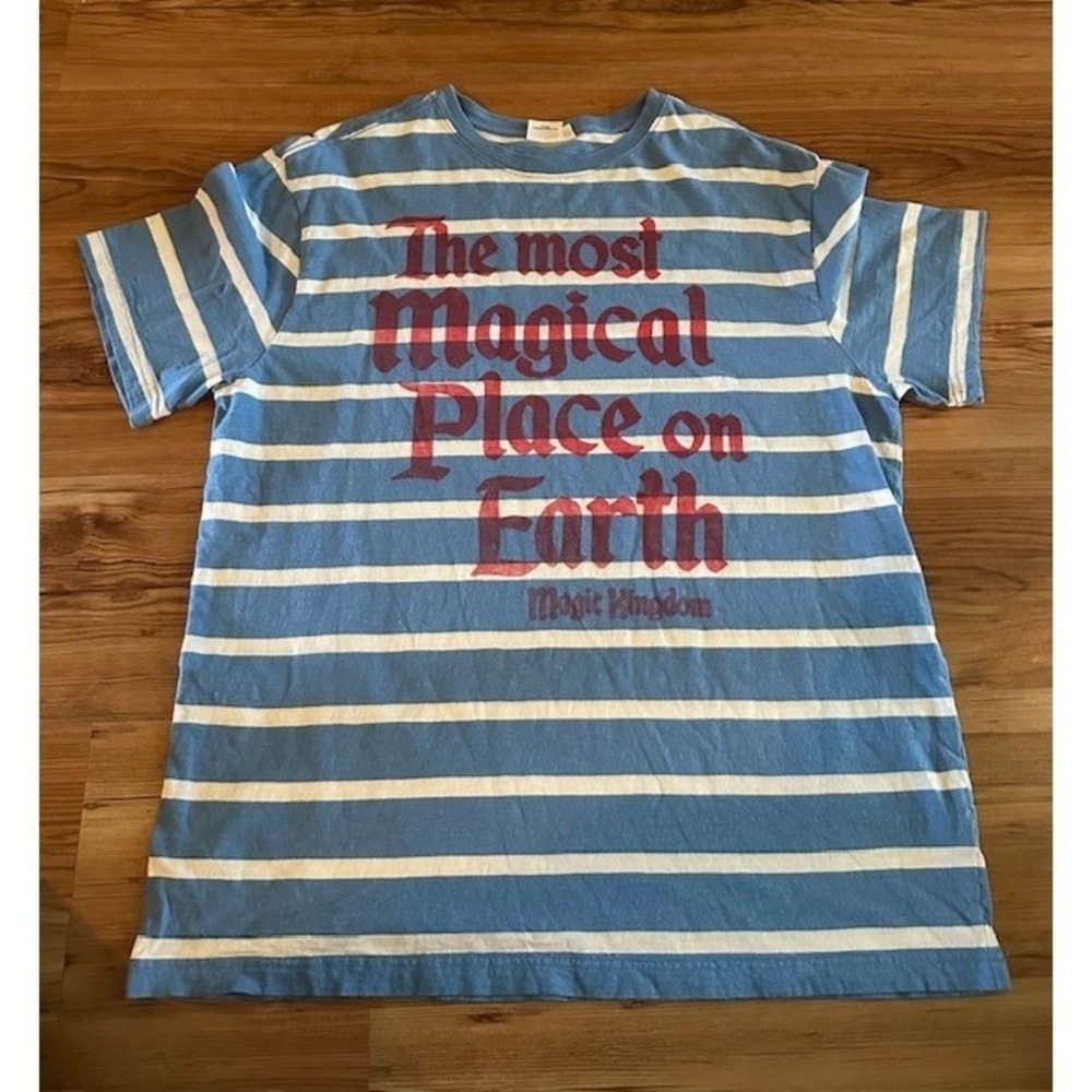 Disney Parks Magic Kingdom "Most Magical Place on Earth" Striped Tee Large